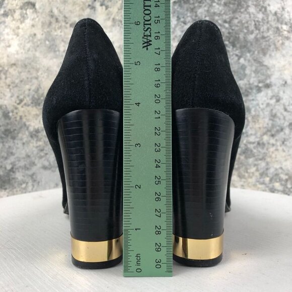 Tory Burch Women's Size 11M Maddie Black Suede Gold Tone Logo High Heel Pumps - Picture 9 of 16